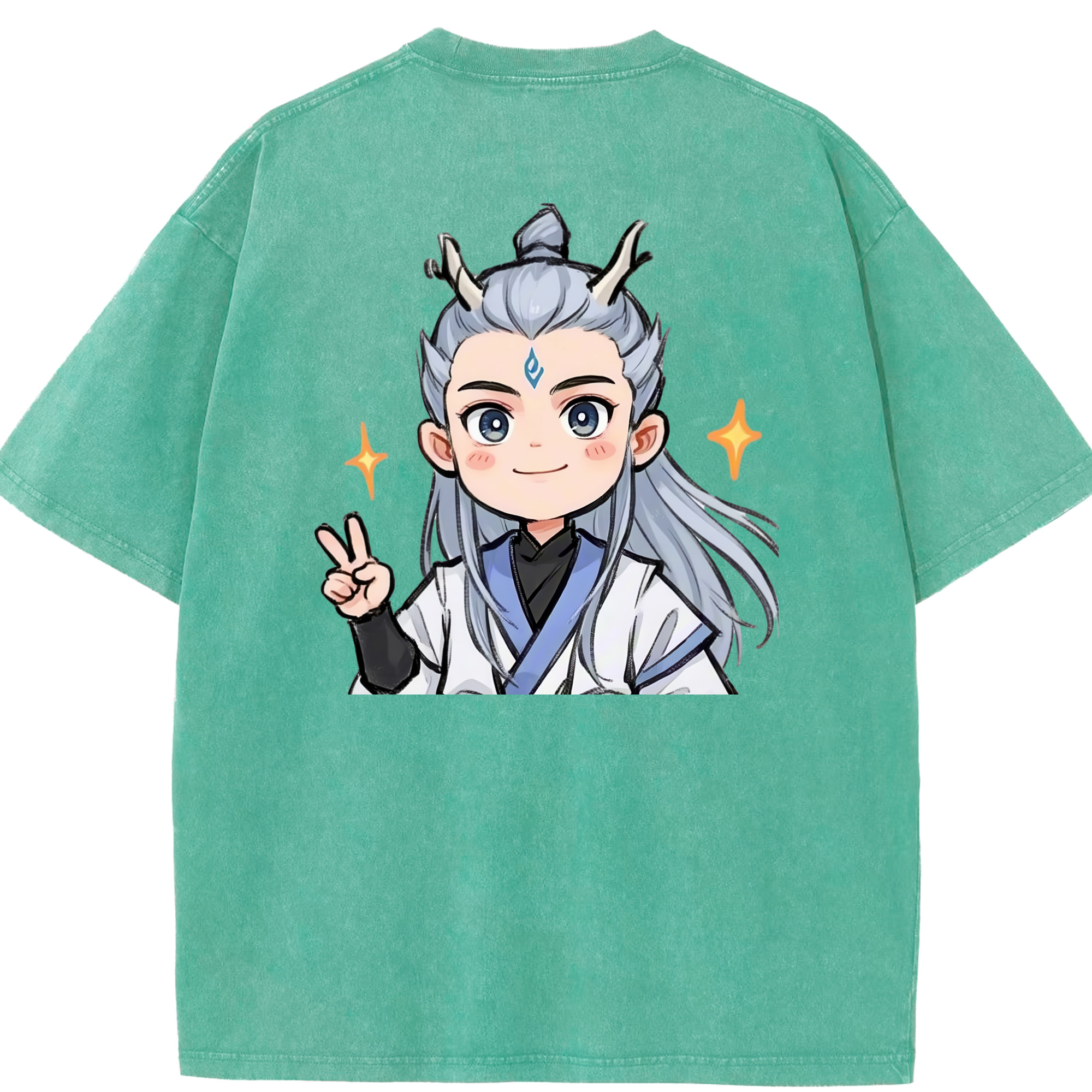 （画像用） Ne Zha 2 ナタ 魔童の大暴れ 綿100% ヴィンテージ風 半袖Tシャツ（背面プリント）